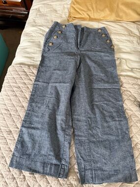 High-Waist Wide Leg Button Detail Pants - Denim